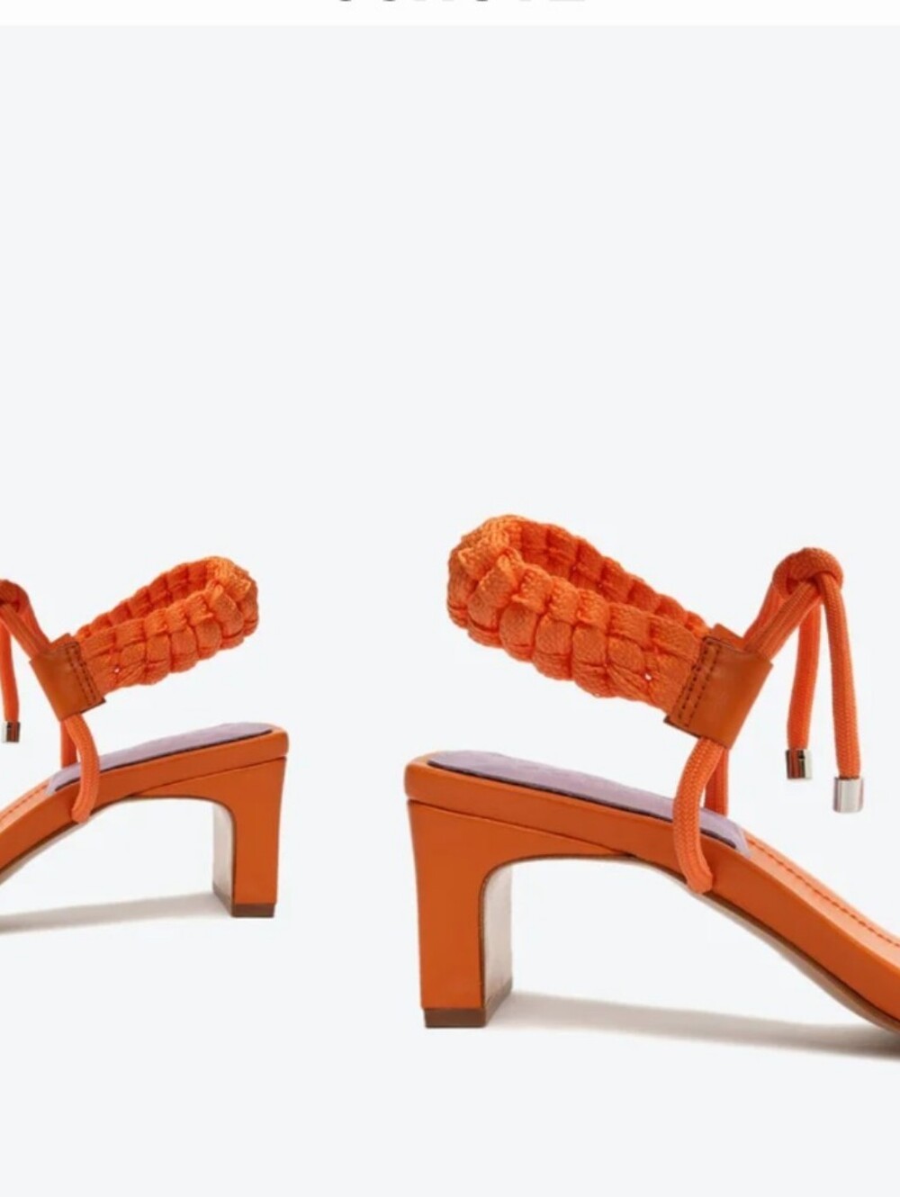 SCHUTZ NIB Blair Orange Leather Braided Strap Ankle Tie 2 1/2” Thin Block Heel - Picture 6 of 15